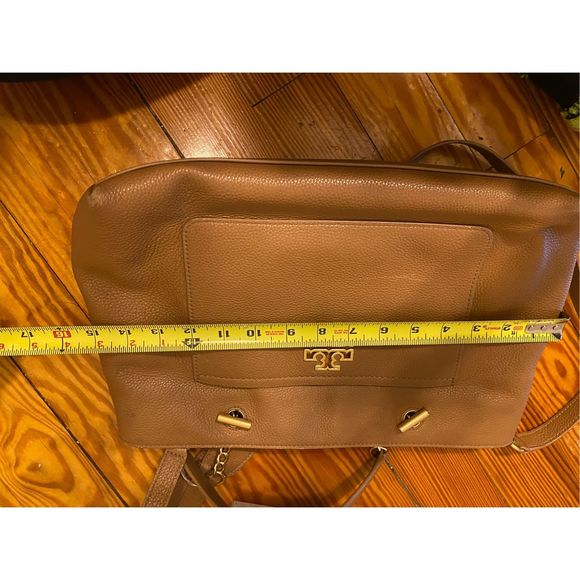 Tory Burch Britten Leather Satchel Tote/Shoulder Bag Bark Brown Tan, MSRP $495 - Picture 5 of 15